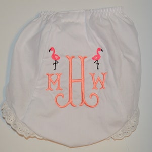 Monogrammed Flamingo Baby Bloomers, Custom Mini Design & Colors, Flamingo Personalized Bloomers