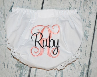 Baby Bloomers, Custom Monogrammed Baby Girl Bloomer, Diaper Cover with Monogram, Newborn Bloomers, Personalized Baby Bloomers