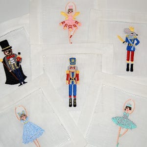 Nutcracker Ballet Linen Cocktail Napkins set of 6 Hemstitched Napkins