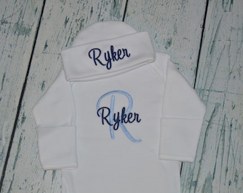 PERSONALIZED Coming Home Outfit,  Infant Gown and Cap set Monogrammed