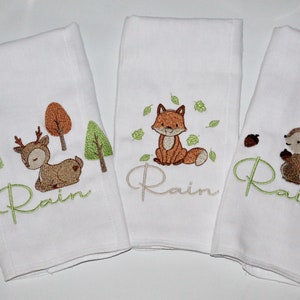 Personalized Forest Animal Burp cloth Set of 3 image 2