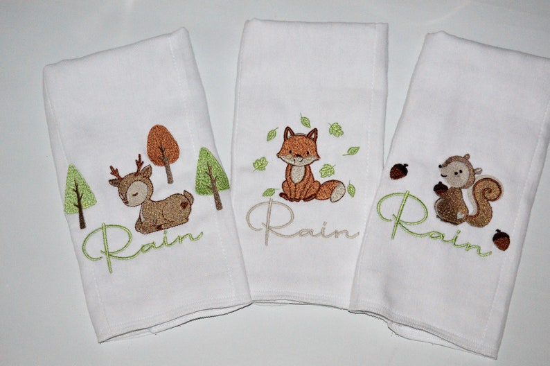 Personalized Forest Animal Burp cloth Set of 3 image 2