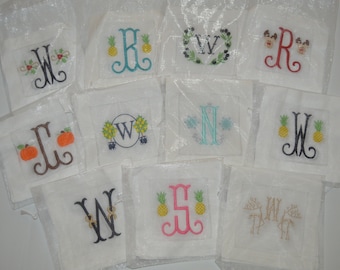 Embroidered Linen Cocktail Napkins: Personalized Initial Set of 4