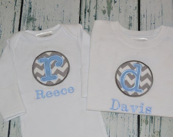 Personalized Sibling tee and infant Gown Set - Big Brother Little Brother Matching SHirts