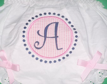 Monogrammed Baby Bloomers, Personalized Bloomers  Initial with Dots, Personalized Diaper Cover