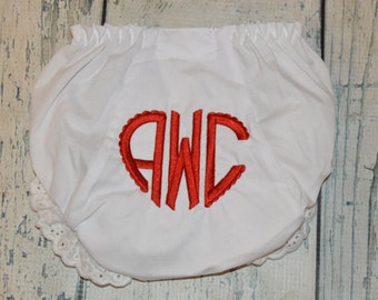 Valentines Monogram  Baby Bloomers, Personalized Heart Monogram Girls Diaper Cover, Embroidered Baby Bloomers