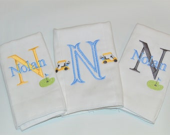 Monogrammed Baby Boy Golf Burp cloth Set of 3