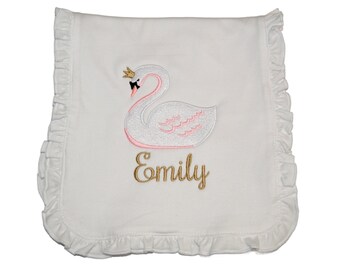 Swan Ruffle Burp Cloth Personalized Baby Girls Burp Rag