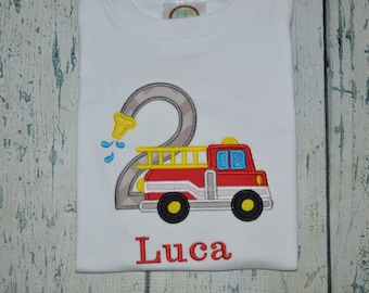 PERSONALIZED Firetruck Birthday Shirt  Monogrammed with your childs name and age