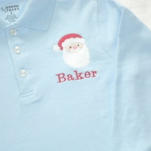 Personalized Boys Christmas Santa Polo Shirt, Monogrammed Embroidered Christmas Design LONG SLEEVE