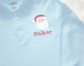 Personalized Boys Christmas Santa Polo Shirt, Monogrammed Embroidered Christmas Design LONG SLEEVE