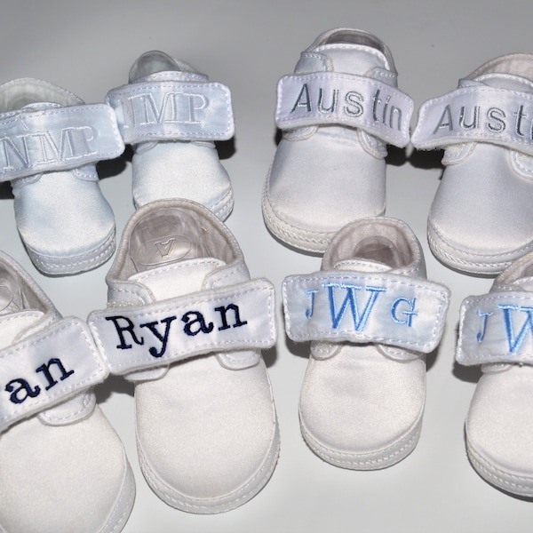 Personalized Baby Shoes, Boys Satin Oxford Shoes Monogrammed Baby Crib Shoe