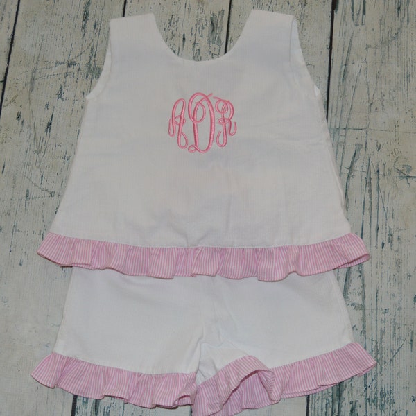 PERSONALIZED Open Back Girls Bow Back Top with Ruffle Shorts Set, Girls Summer Outfit, Monogram  Swing Top