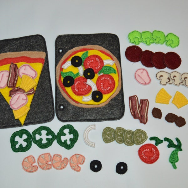 Build A Pizza Quiet Book Pages, Busy Book Page Build a Pizza and Pizza Slice Two Pages with Toppings