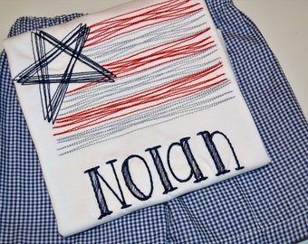 Personalized American Flag Boys Outfit  Shirt and Short Set OR Shirt Only, Patriotic 4th Of July Kids Monogrammed Shirt