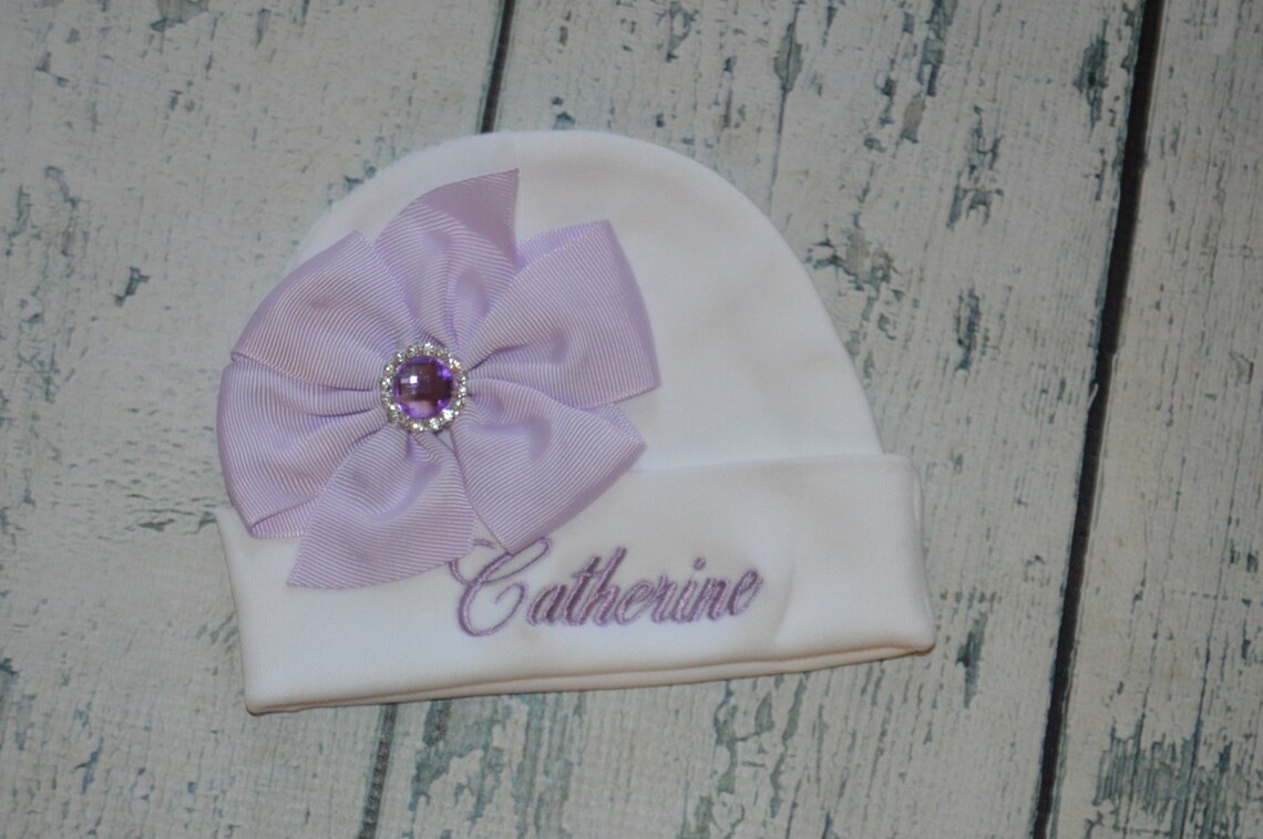 Personalized Baby Girl Hat with Bow Monogrammed Newborn Girl Etsy