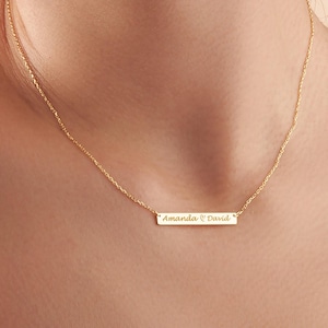 14k Gold Personalized Minimalist Bar Name Necklace, Custom Engraved Bar Necklace, Christmas Gifts, Gift for Her, 30th Birthday Gifts