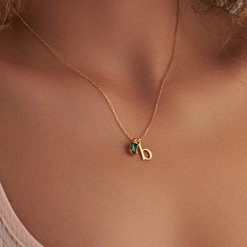 Collier initial en or 14 carats avec pierre de naissance, petit collier initial, bijoux personnalisés pour femme, cadeau d'anniversaire pour elle, cadeaux de Noël