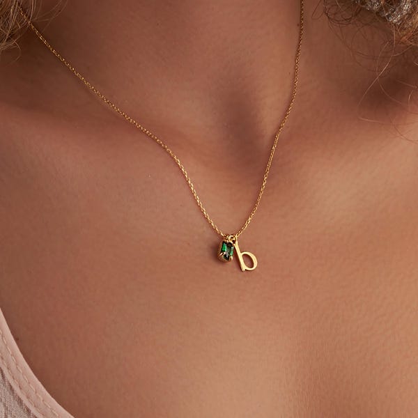 14K Gold Initial Necklace with Birthstone, Tiny Initial Necklace, Custom Jewelry for Women, Birthday Gift for Her, Christmas Gifts