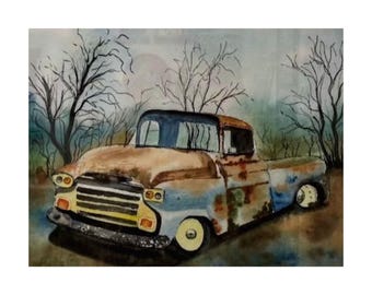 Vintage Truck Watercolor Print – Rustic Farmhouse Wall Art (Digital Download)