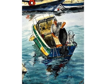 Harbor Boat Watercolor Print | Nautical Seaside Artwork (Digital Download)