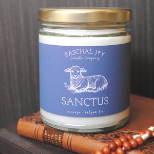 SANCTUS - Midnight Mass Candle Catholic Easter with Incense & Balsam Fir Scent - Handmade Religious Christian Gift