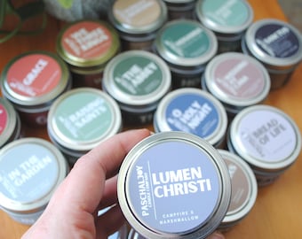 Catholic Scented Candle Tins PICK 4 – Soy Coconut Wax - Christian Gift - 4oz Tins - 20 hours
