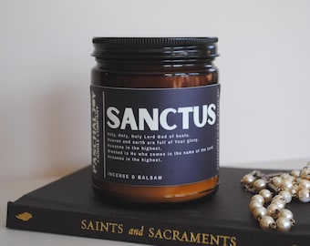 SANCTUS Catholic Candle • Incense & Balsam Fir • Natural Coconut Apricot Wax • Religious Gift • 9oz Jar