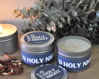 O Holy Night Christmas Candle, Smoked Woods & Marshmallow Scent, Catholic Gift