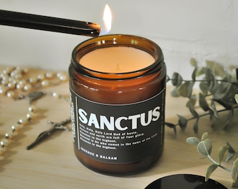SANCTUS Catholic Candle • Incense & Balsam Fir • Natural Coconut Apricot Wax • Religious Gift • 9oz Jar