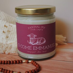 O COME EMMANUEL | Catholic Candle | Christian Gift | Religious Gift | Devotional Prayer Candle (Orange ~ Allspice ~ Woods)