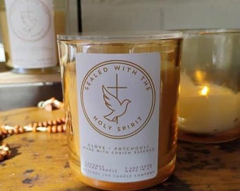 Chrism Infused Scented Candle • Catholic & Religious Gift • Handpoured • Natural Coconut Wax