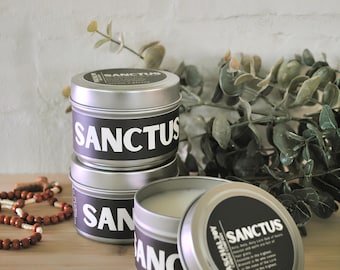SANCTUS Incense & Balsam Fir Scented Candle - Catholic Gift - Natural Soy Coconut Wax - 4oz Tin
