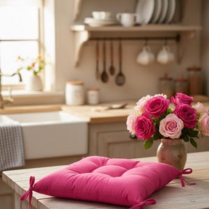 Almohadillas para silla personalizadas de color rosa hechas a mano con lazos, almohada para taburete de algodón, almohada suave.