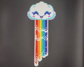 Rainbow Cloud Perler Bead Wall Art: Kawaii Pixel Decor