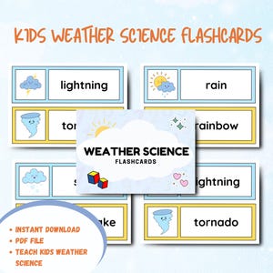 Cartes météo pour enfants PDF - Outil d'apprentissage éducatif imprimable pour les tout-petits et les enfants d'âge préscolaire pour apprendre les conditions météorologiques avec des images amusantes