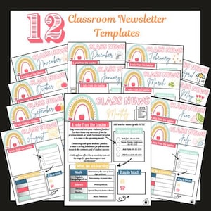 12 Seasonal Classroom Newsletter Templates | Monthly | Parent Communication | Elementary | Preschool | Daycare | Class News | Teacher Letter