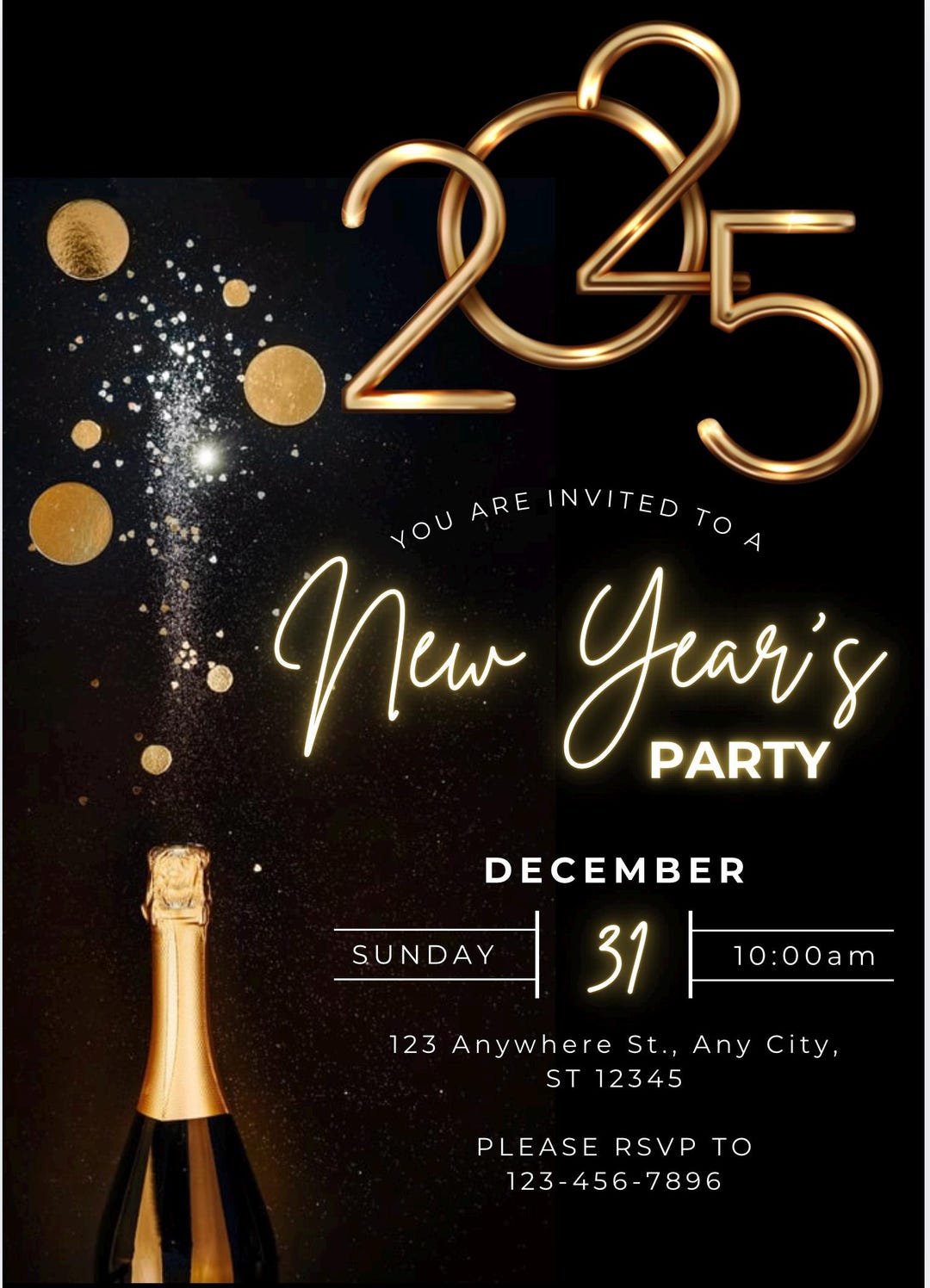 Editable New Years Eve Party Invitation, Customized, Digital Template ...
