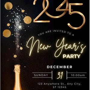 Editable New Years Eve Party Invitation, Customized, Digital Template ...