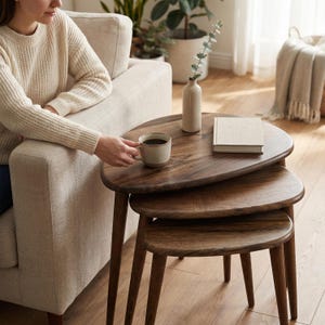 Table basse gigogne en noyer Tables d'appoint modernes Mid-Century Meubles de salon