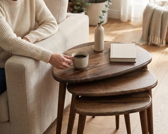 Tavolino da caffè in noce a incastro, stile moderno di metà secolo, mobili per soggiorno