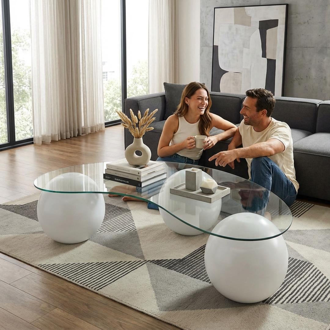 Glas Couchtisch Dekorative Holzkugeln Wohnzimmer Center Tisch Dekorative Möbel