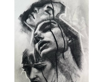 Carboncillo, retrato, dibujo, “Compartiendo lágrimas”, pintura, arte