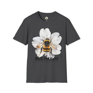 Bee Haven Unisex Softstyle T-Shirt, Save the Bees Tee, Eco-Friendly Fashion, Nature Lover Gift, Gardening Shirt, Pollinator Awareness