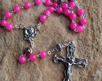 Pink Fuchsia Rosary, First Communion, Baptism, Confirmation, Wedding Rosary, Rose Rosary, Catholic Prayer Beads, Rosary Prayers