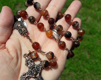 Red Agate Stone Madonna and Child Copper Rosary Prayer Beads, Catholic Gift, Wedding Rosary, Confirmation, First Communion, Baptism