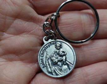 Saint Christopher Key Chain with Prayer, Patron Saint of Travelers, Catholic Gift, Catholic Key Chain, Protection for Safe Travels