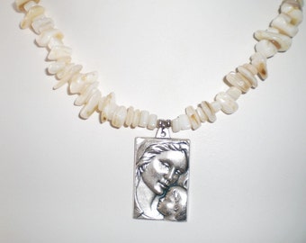 Natural Shell Madonna and Child Pendant Necklace Catholic Gift