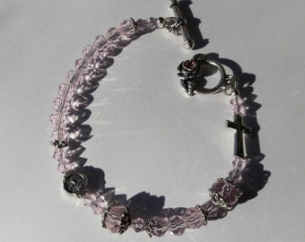 Pink Crystal Rosary Bracelet, Swarovski Crystal Clasp, Catholic Gift, Confirmation Gift, Wedding