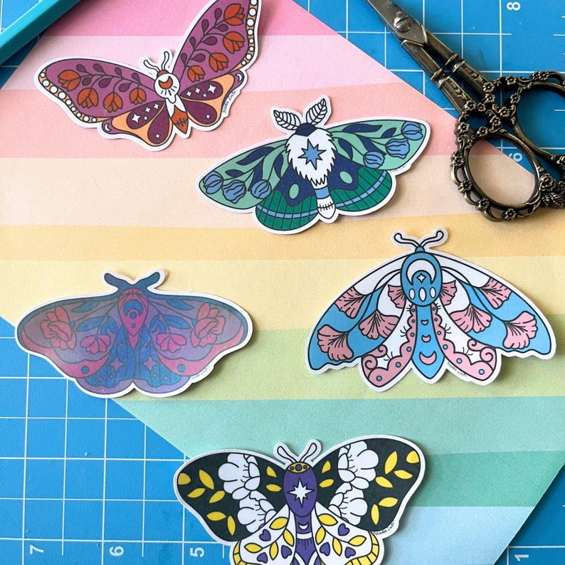 Moon Moth Sticker Celestial Inspired Pride Moth Butterfly Stickers, Handmade Colorful ...
